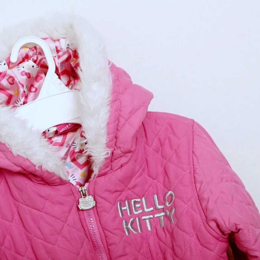 Hello Kitty by Sanrio Girls Quilted Fur Hooded Jacket‎